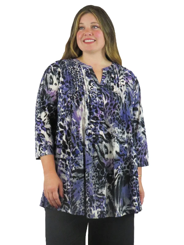 La Cera Pleat Front Animal Printed Tunic - Plus Size Plus Size Style