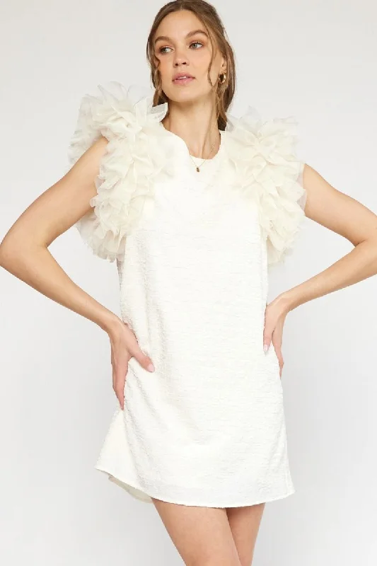 Tulle Puff Cream Textured Dress Tulle Dress Party