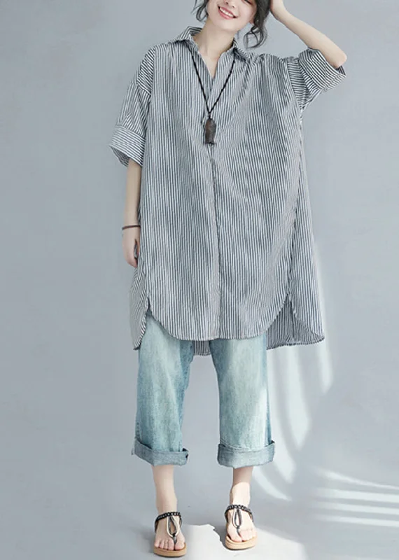 Modern Black Oversized Striped Cotton Shirt Dress Summer Comfy Shirt Dress