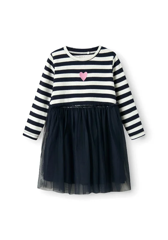 Name It Mini Girl Taia Long Sleeve Tulle Dress, Navy Blazer Tulle Bridesmaid Dress