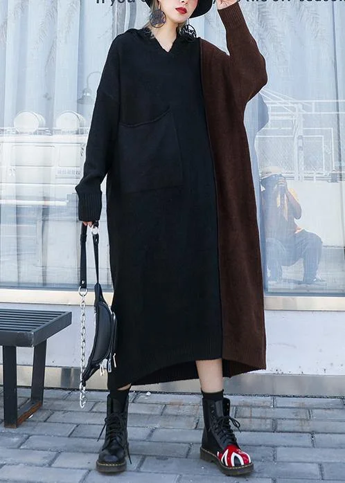 Fashion chocolate Sweater dress outfit Vintage hooded patchwork Art knit dresses Simple Knit Sweater Fashion chocolate Sweater dress outfit Vintage hooded patchwork Art knit dresses Simple Knit Sweater
