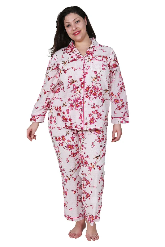 La Cera Cherry Blossom 3/4 Sleeve Cotton Pajama Set  - Plus Size Sleeveless Plus Dress