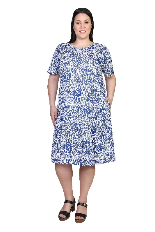 La Cera Cotton Jersey Knit A-Line Dress - Plus Size Plus Size Sleeves