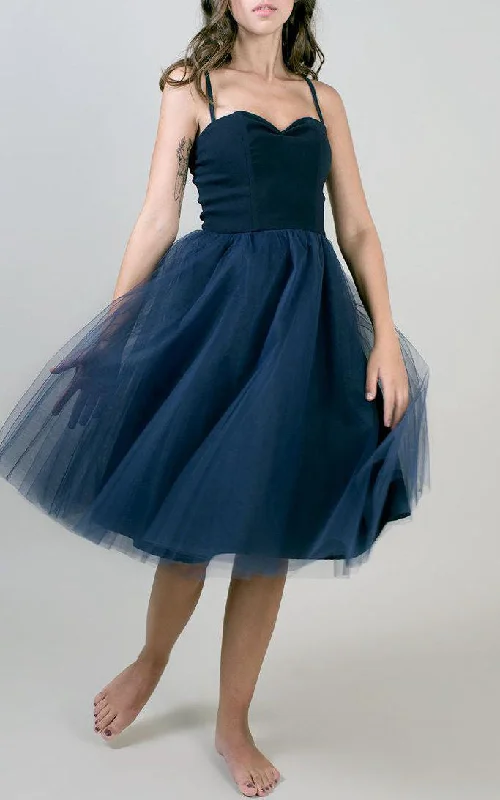 Tea-length Sweetheart Sleeveless Sleeve Tulle Dress-105569 Elegant Tulle Gown