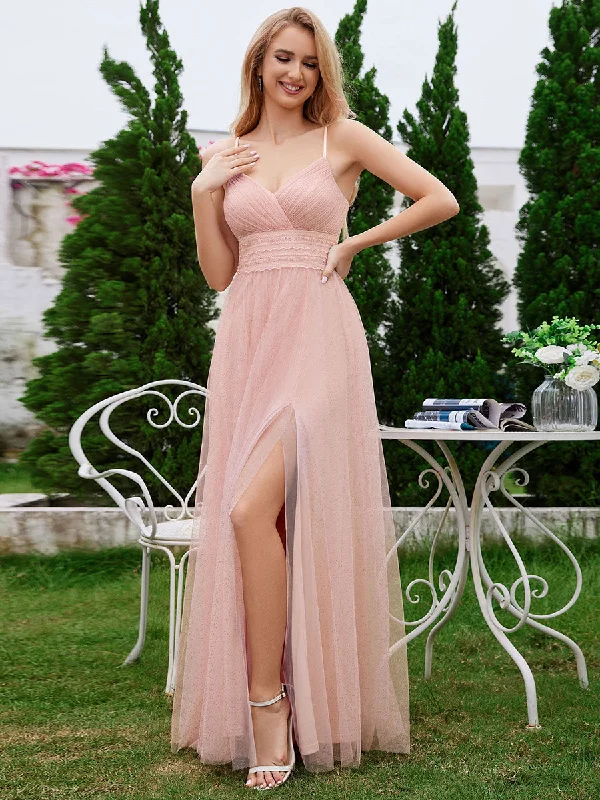Romantic Shimmer Tulle Bridesmaid Dresses With Pleated Decoration Floor-length Tulle Dress Romantic Shimmer Tulle Bridesmaid Dresses With Pleated Decoration Floor-length Tulle Dress