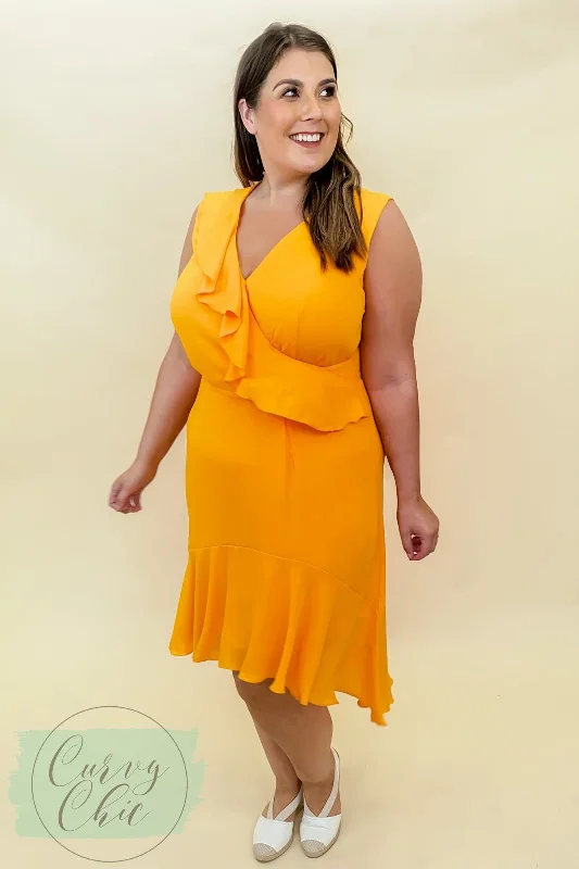 Ellos Orange Dipped Hem Sleeveless Wrap Plus Size Dress Plus Size Frock