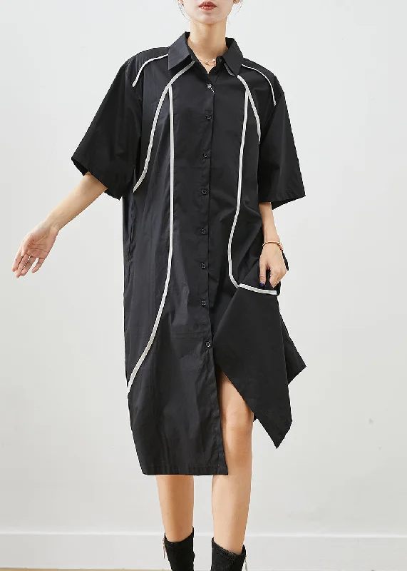Italian Black Peter Pan Collar Patchwork Cotton Shirt Dresses Summer Soft Shirt Dress Italian Black Peter Pan Collar Patchwork Cotton Shirt Dresses Summer Soft Shirt Dress