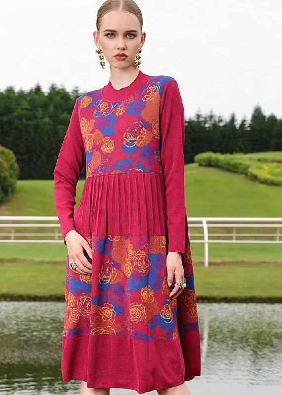 Boutique Mulberry O-Neck Print Wrinkled Wool Knit Sweater Long Dress Fall Cozy Dress Sweater Boutique Mulberry O-Neck Print Wrinkled Wool Knit Sweater Long Dress Fall Cozy Dress Sweater