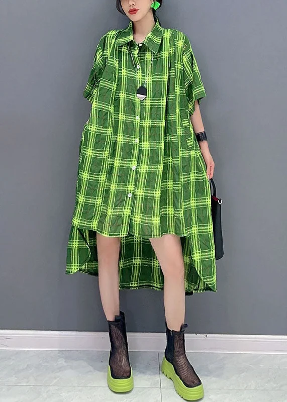 Stylish Green Plaid Peter Pan Collar Patchwork Cotton Shirts Dress Summer Pleated Shirt Dress Stylish Green Plaid Peter Pan Collar Patchwork Cotton Shirts Dress Summer Pleated Shirt Dress