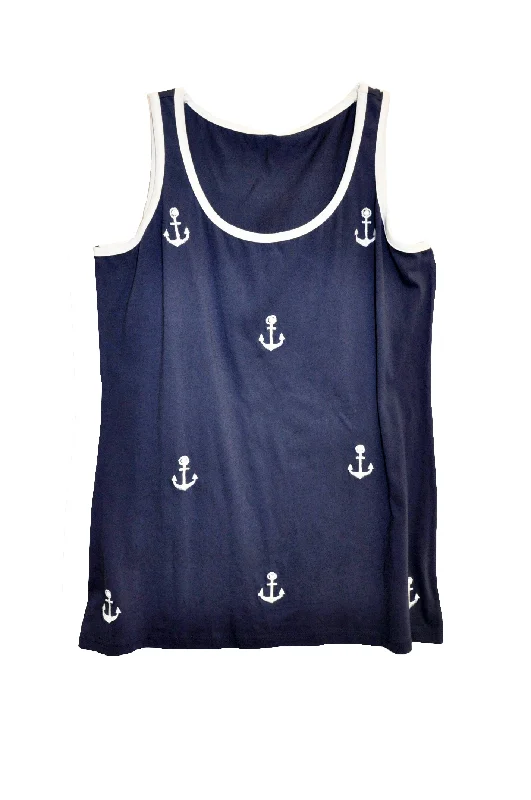 Cotton Knit Tank with Anchor Embroidery - Plus Size Casual Plus Gown
