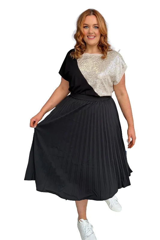 Pleated A Line Plus Size Black Midi Skirt Plus Size Fashion