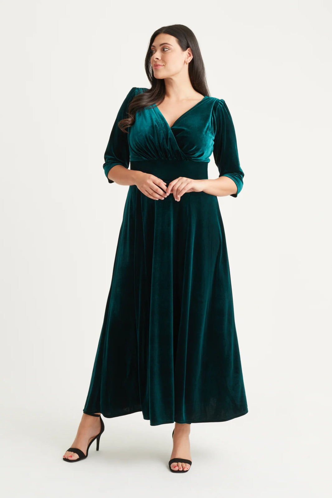 Scarlett & Jo Plus Size Verity Velvet Dark Green Wrap Maxi Dress Casual Plus Dress