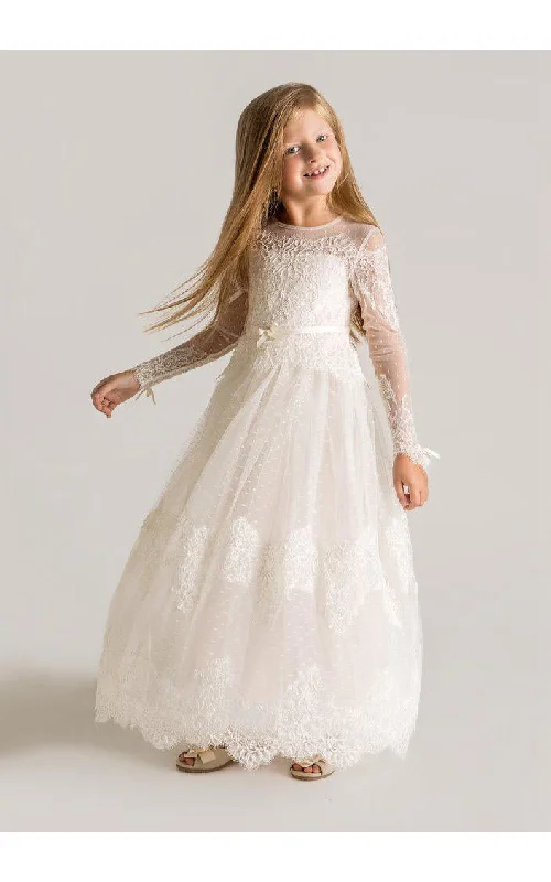 Modern Tulle Lace A-line Flower Girl Dress 2016 Long Sleeve-401388 Soft Tulle Dress