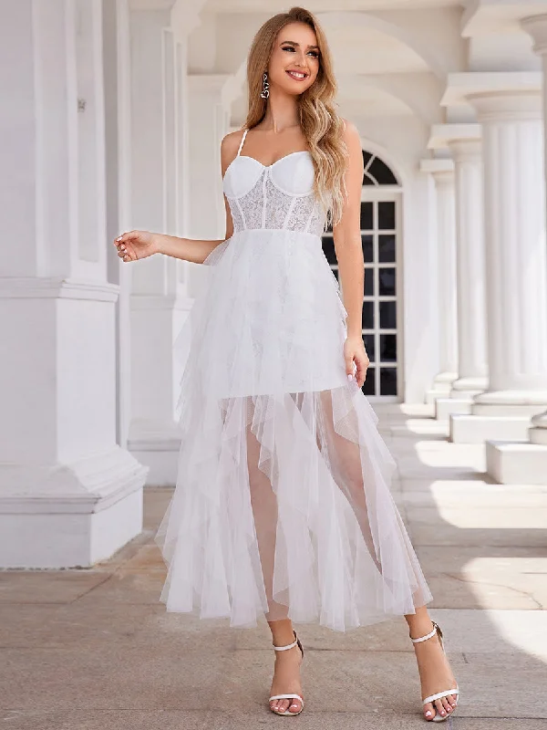 Exquisite Sweetheart Tulle Evening Dress With Spaghetti Straps Long Sleeve Tulle