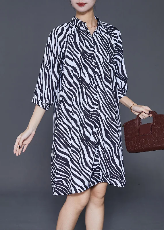 Italian Black Oversized Striped Shirt Dress Half Sleeve Button-up Shirt Dress