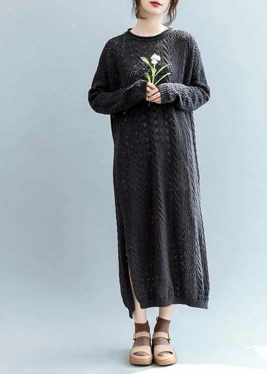Simple o neck hollow out Sweater weather Design black Tejidos knitwear Long Sleeve Knit Dress Simple o neck hollow out Sweater weather Design black Tejidos knitwear Long Sleeve Knit Dress