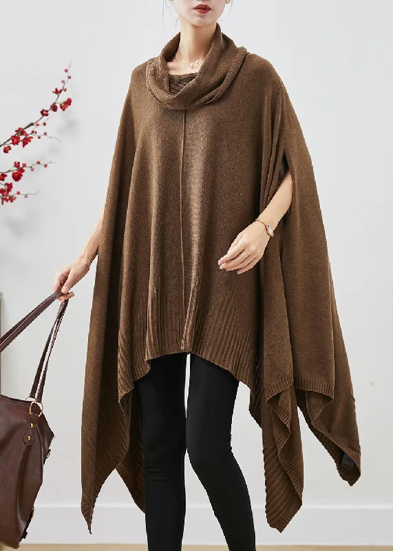 Casual Brown Turtle Neck Asymmetrical Exra Large Hem Knit Sweater Dress Cloak Sleeves Cozy Sweater Dress Casual Brown Turtle Neck Asymmetrical Exra Large Hem Knit Sweater Dress Cloak Sleeves Cozy Sweater Dress