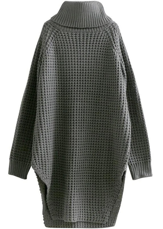 Oversized high neck side open Sweater Aesthetic Vintage gray daily knit dress Lightweight Sweater Dress Oversized high neck side open Sweater Aesthetic Vintage gray daily knit dress Lightweight Sweater Dress