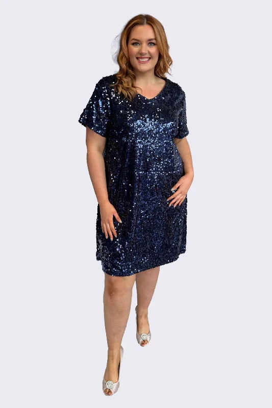 Aarya Navy Sequin Plus Size Midi Dress Plus Size Outfit