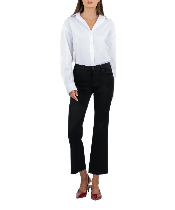 Kelsey Mid Rise Ankle Flare-Inset Leg Jeans In Black
