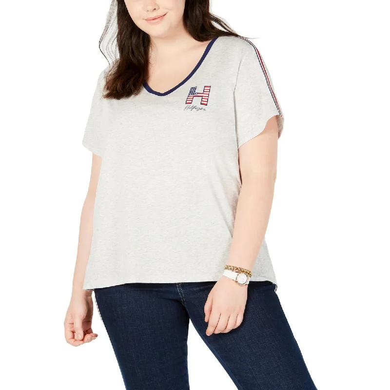 Tommy Hilfiger Sport Womens Plus Fitness Running T-Shirt Lightweight Hooded Sweatshirt