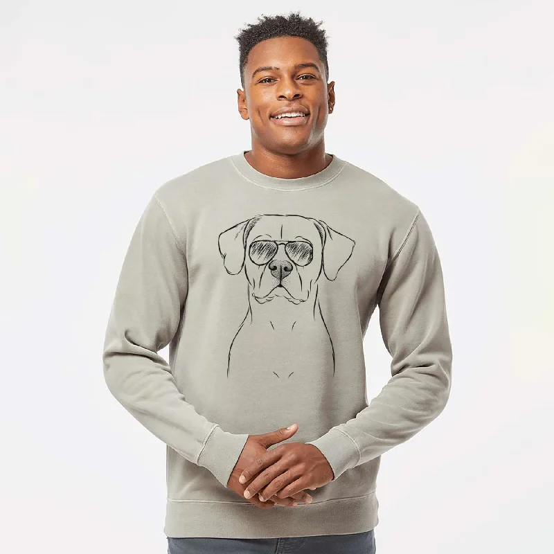 Aviator Rufio the Dogo Argentino - Unisex Pigment Dyed Crew Sweatshirt
