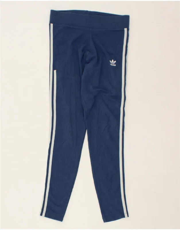 ADIDAS Womens Leggings UK 12 Medium  Navy Blue Cotton