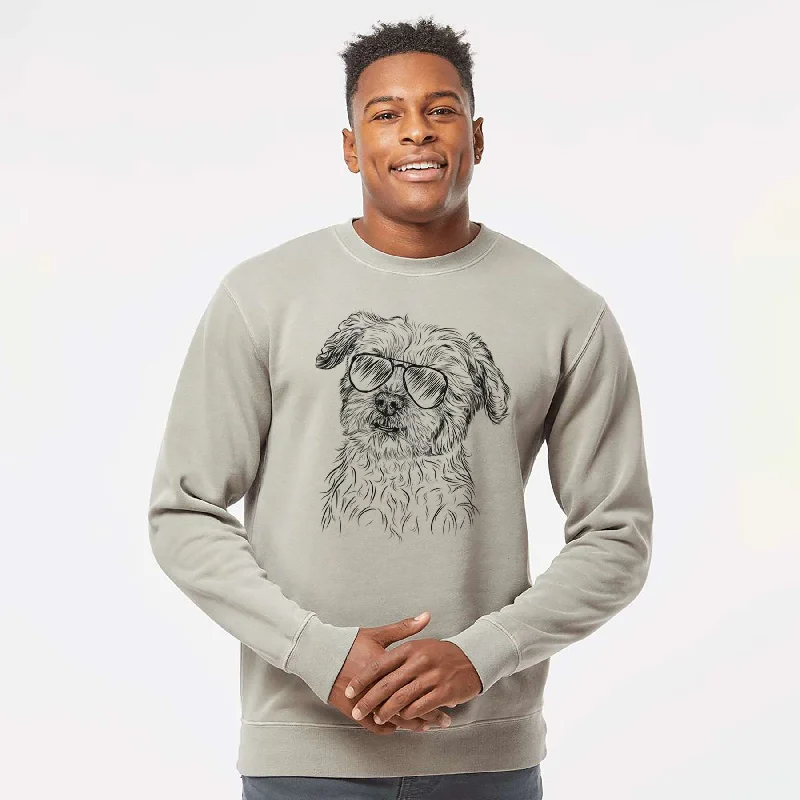 Aviator Roxie the Schnauzer Shih Tzu Mix - Unisex Pigment Dyed Crew Sweatshirt