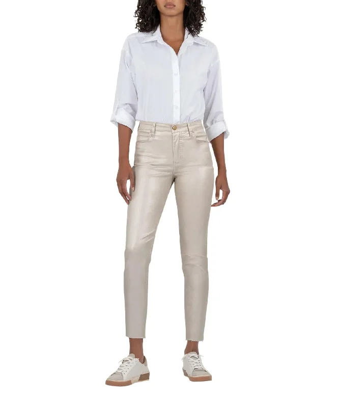 Charlize Coated Denim High Rise Cigarette Leg Jeans In Rose Gold