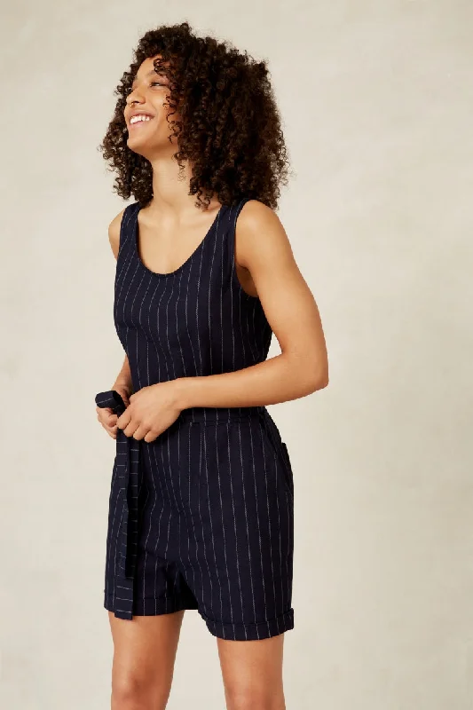 Louise Playsuit Indigo Stripe Hemp