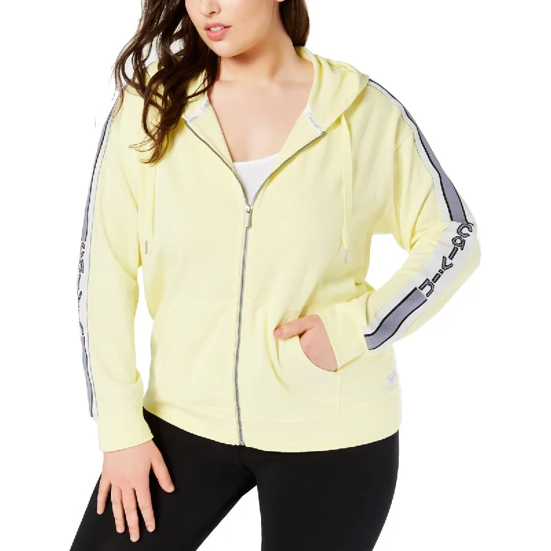 Calvin Klein Performance Womens Plus Striped Fitness Hoodie Casual Hoodie Style