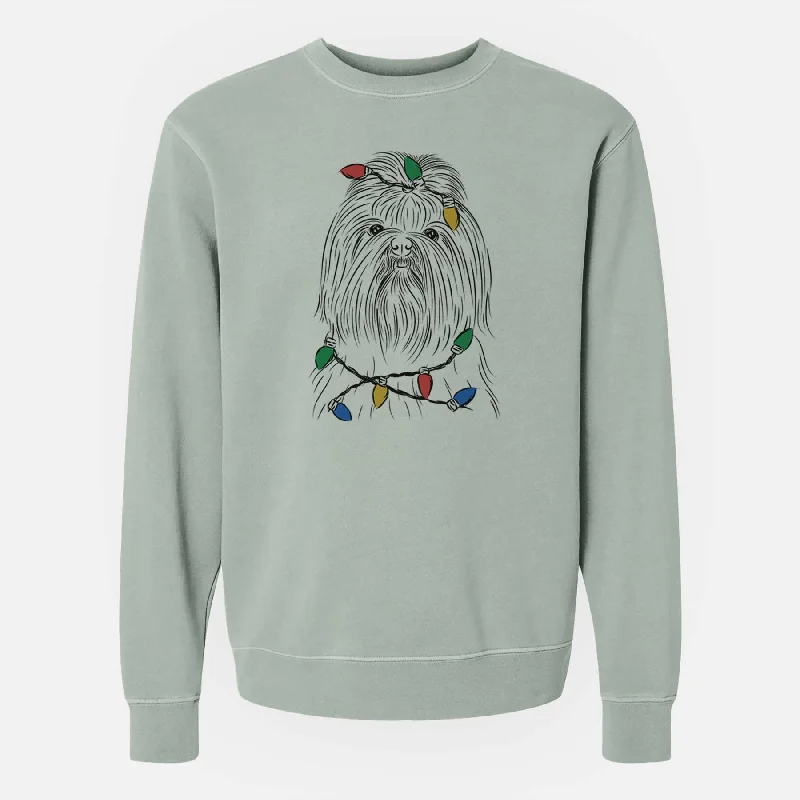 Christmas Lights Sabine the Shih Tzu - Unisex Pigment Dyed Crew Sweatshirt