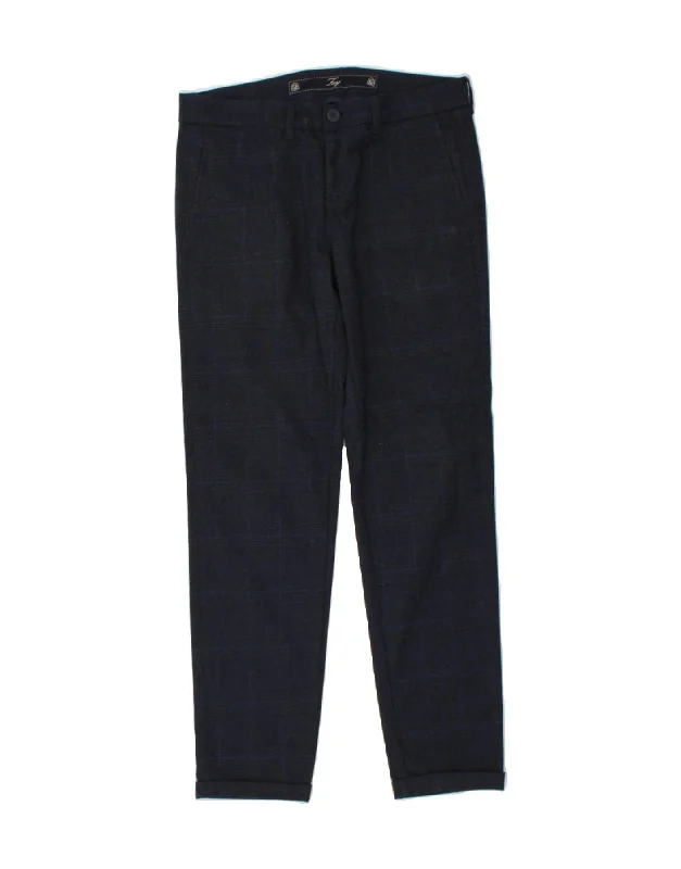 FAY Womens Slim Chino Trousers W31 L29 Navy Blue Check Polyester
