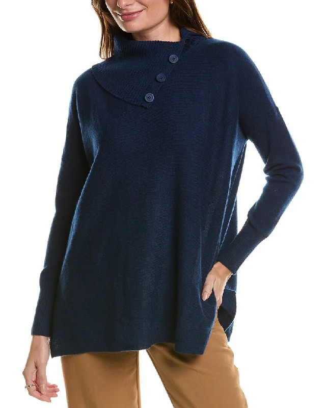 Forte Cashmere Button Neck Oversized Cashmere Pullover Holiday sweaters