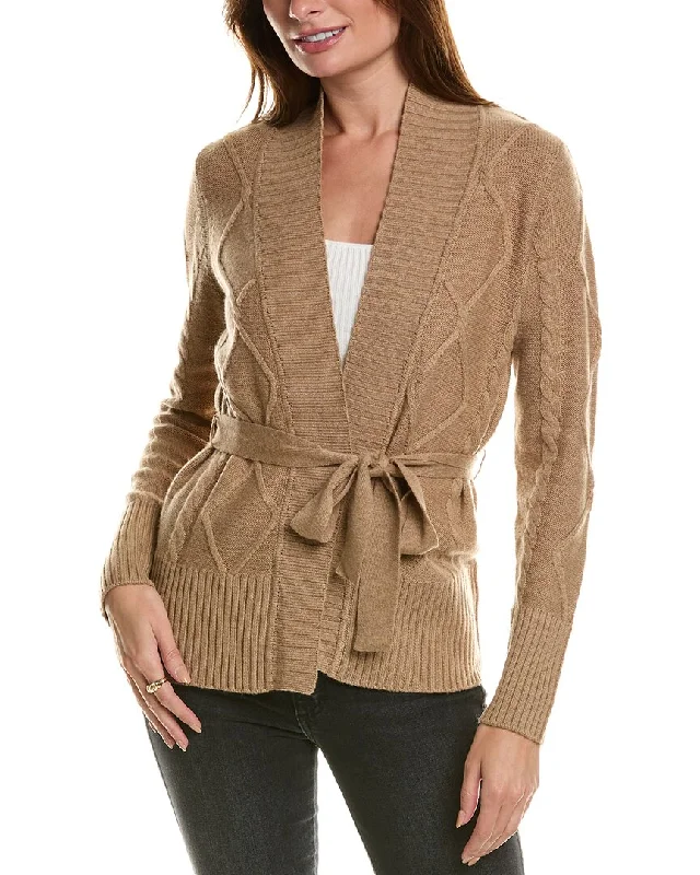 Forte Cashmere Belted Cable Wool & Cashmere-Blend Cardigan Chunky knit sweaters