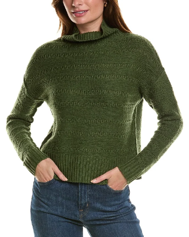 Forte Cashmere Crop Textured Mock Neck Wool & Cashmere-Blend Sweater Women's fashion sweaters sale