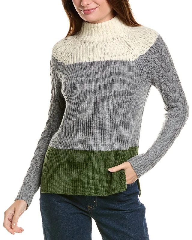 Forte Cashmere Colorblocked Funnel Neck Wool & Cashmere-Blend Sweater Best sweaters for fall