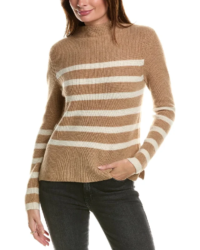 Forte Cashmere Stripe Funnel Neck Cashmere Sweater Cozy knit sweaters for winter