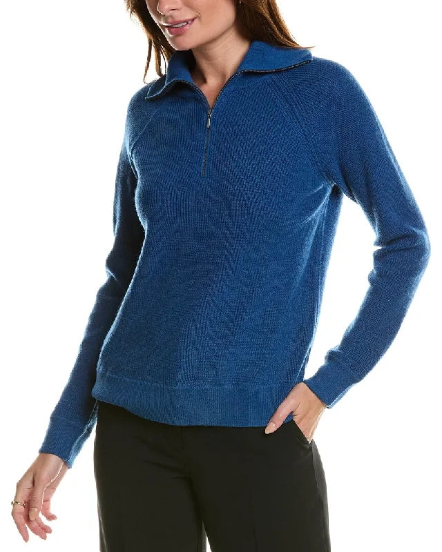 Forte Cashmere Rib Mock Neck Wool & Cashmere-Blend 1/2-Zip Sweater Work sweaters