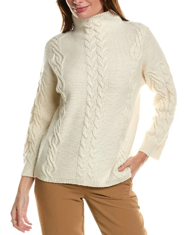Forte Cashmere Placed Cable Funnel Neck Wool & Cashmere-Blend Sweater Designer sweaters Forte Cashmere Placed Cable Funnel Neck Wool & Cashmere-Blend Sweater Designer sweaters