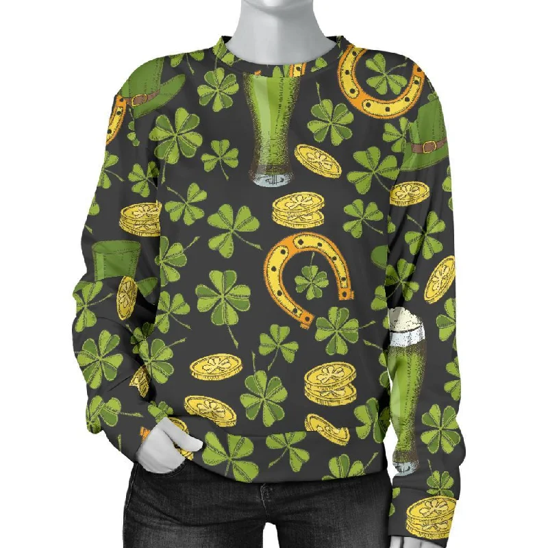 St Patrick's Day Leprechaun Beer Pattern Print Women's Sweatshirt Luxury sweaters