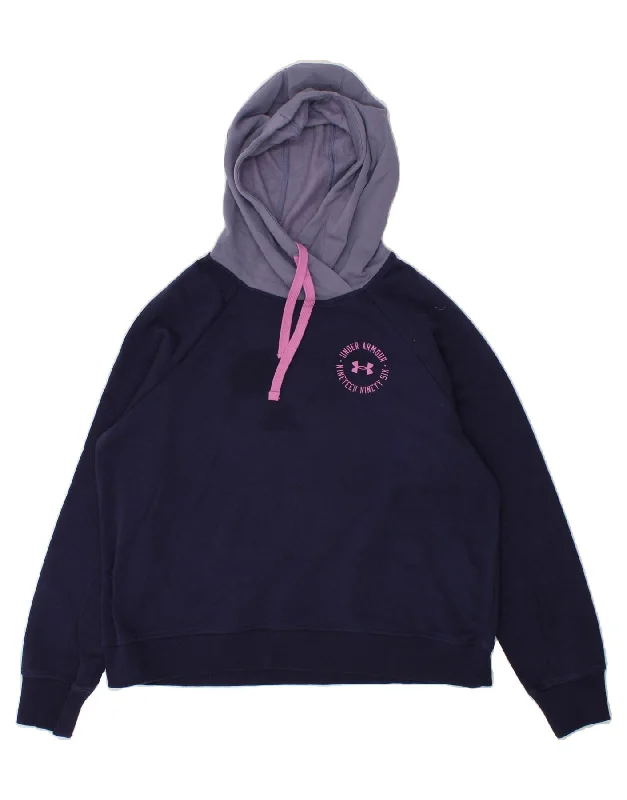 UNDER ARMOUR Womens Graphic Hoodie Jumper UK 16 Large Navy Blue Cotton Weekend sweaters UNDER ARMOUR Womens Graphic Hoodie Jumper UK 16 Large Navy Blue Cotton Weekend sweaters