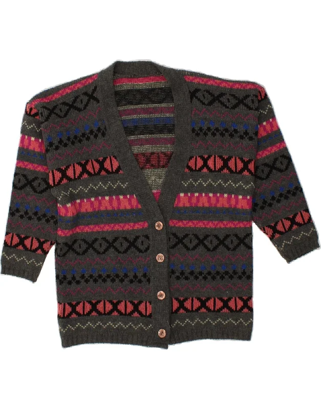 VINTAGE Womens Cardigan Sweater EU 40/42 Medium Grey Fair Isle Wool Mohair sweaters