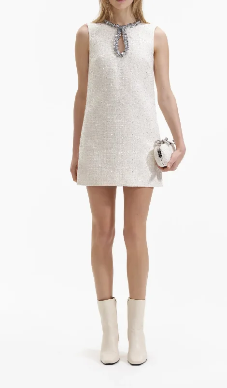 CREAM SEQUIN BOUCLE MINI DRESS Best mini dresses for formal events