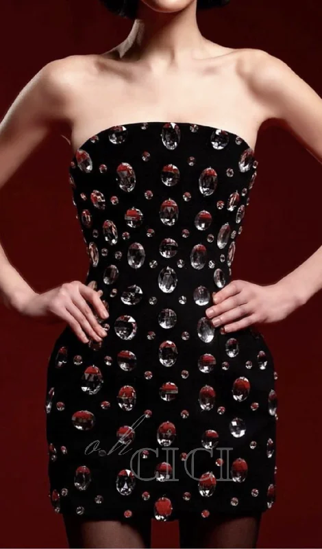 DAPHNE BLACK CRYSTAL EMBELLISHED STRAPLESS MINI DRESS Vacation mini dresses