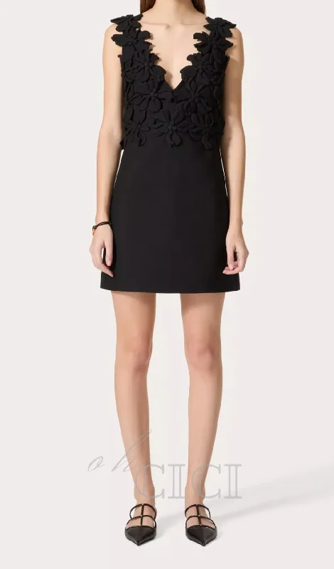 DOREEN EMBROIDERED CREPE COUTURE MINI DRESS IN BLACK Hot new arrivals in mini dresses