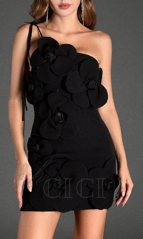 EMILY FLOWER HALTER NECK MINI DRESS IN BLACK Leather mini dresses