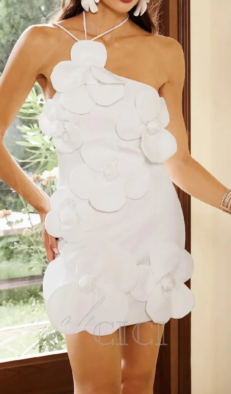 EMILY FLOWER HALTER NECK MINI DRESS IN WHITE Corset mini dresses