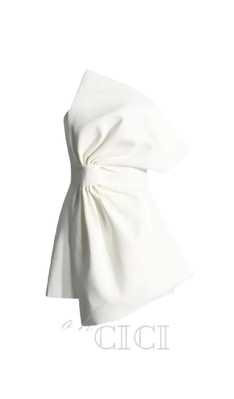 EVANGELINE STRAPLESS BOW MINI DRESS IN WHITE Formal mini dresses
