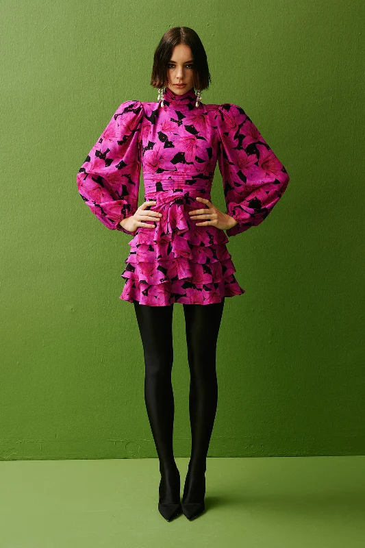 Faye Highneck Mini Dress | Fuschia & Black Spring mini dresses
